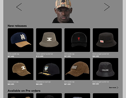 Ui for a website to order caps or hats