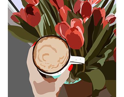 Greeting card | tulips | morning | coffee