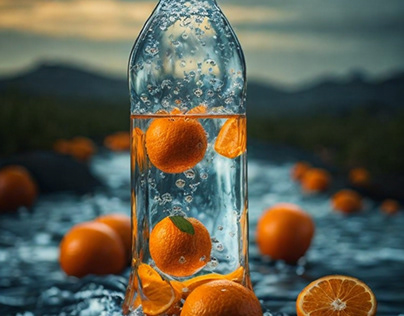 water with oranges in its bottle in the style