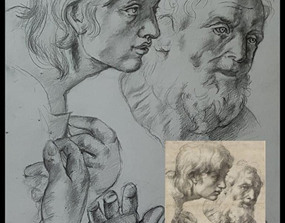 reproduction of the heads and hands of two apostles