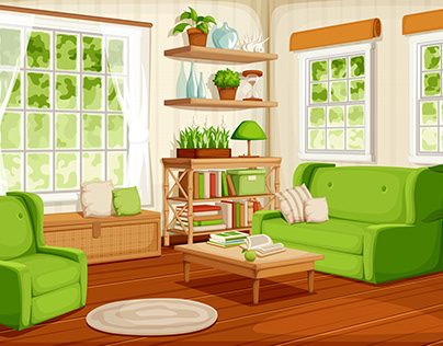 Living room. Vector cartoon interior. on Behance