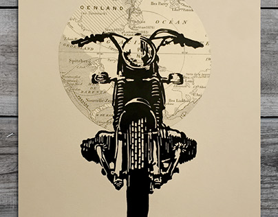 Wanderlust BMW Motorcycle Linocut Print
