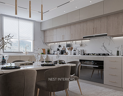 Modern kitchen design for residential villa project.