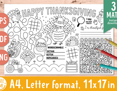 Thanksgiving activity placemats collection