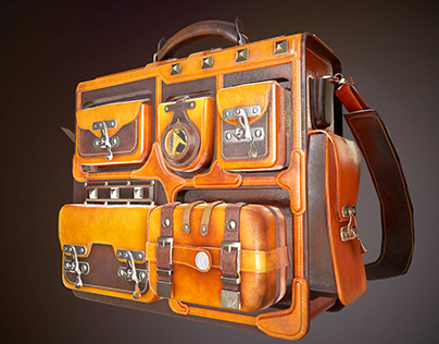 3D Vintage leather briefcase