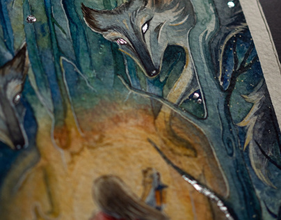 Watercolour, forest, wolf, fairytale