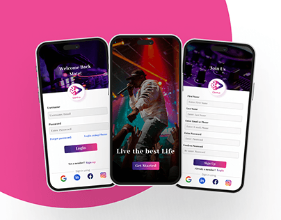 Music Events App Login and Signup pages