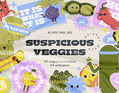 Suspicious Veggies - vector sticker pack