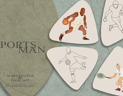 Watercolor and vector Sportsman hand drawn clipart