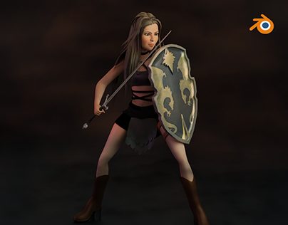 Female Fighter Character - Sword & Shield Fight Scene