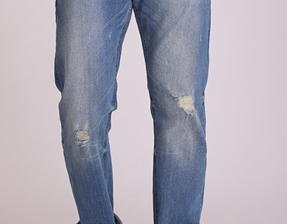 BLUE MID RISE RIPPED SLIM FIT JEANS