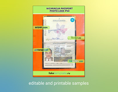 Nicaragua passport psd files, scan and snapshot sample