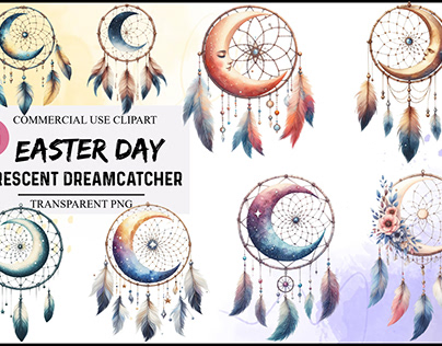 Watercolor Crescent Moon Dreamcatcher Clipart