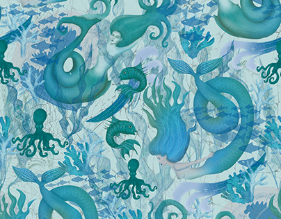 Blue mermaid pattern