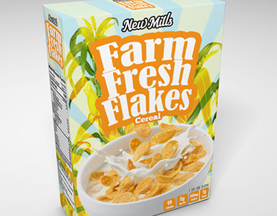 Farm Fresh Flakes Cereal Box Layout & Mockup