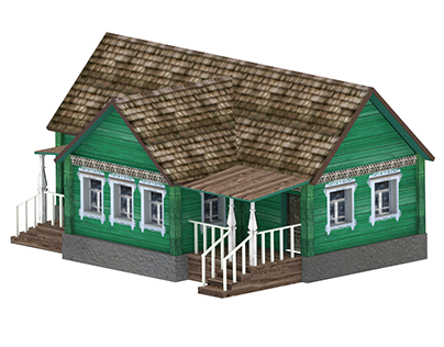 low poly ornate house in  slavic style