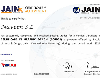 Jain University Certificate of Graphic Design