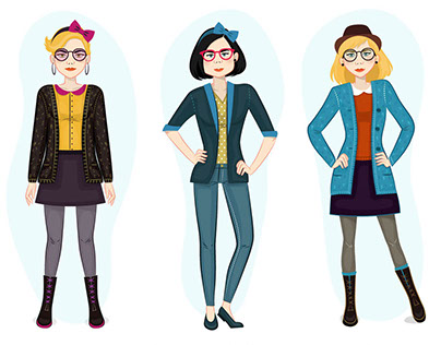 Woman Fashion/Hipster Character Illustrations