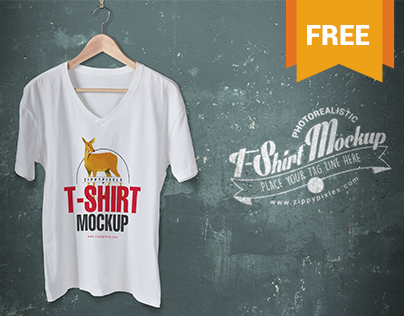 Free Classic V-Neck T-Shirt Mockup