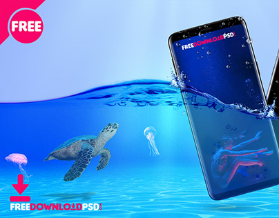 Underwater Samsung Galaxy S9 Mockup Free PSD