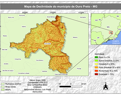 Declividade do município de Ouro Preto - MG