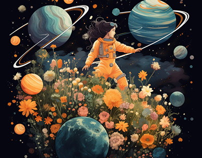 Astronaut in a flower universe.