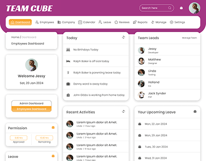 Dashboard design for employees - TEAM CUBE