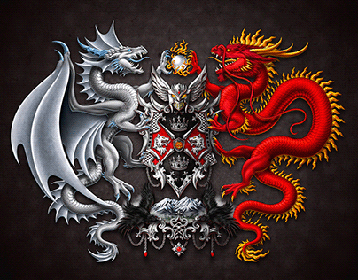 Red & Silver Dragons Coat of Arms