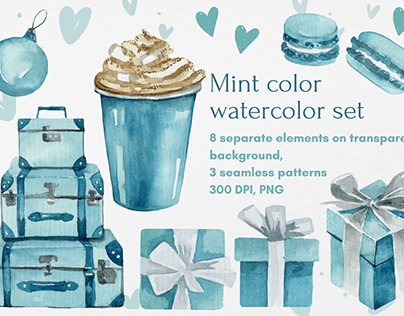 Mint watercolor celebration clipart