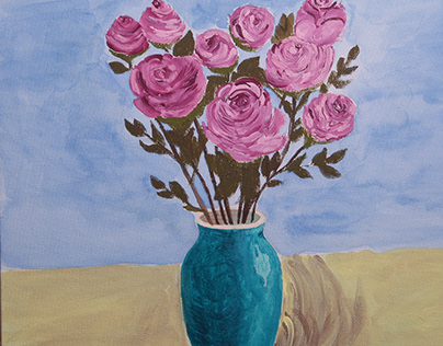 roses in a blue vase