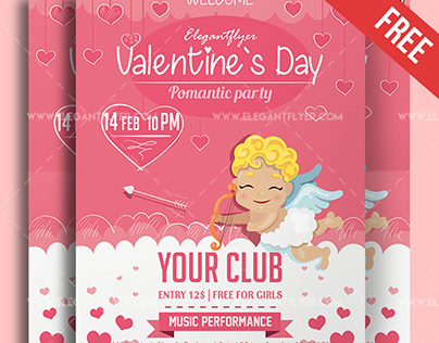 Valentine`s Day Party – Free Flyer PSD Template + Faceb