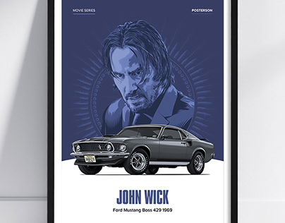 Movie poster John Wick Ford Mustang Boss 429 1969