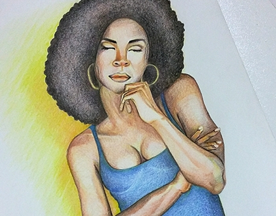 Garota brasileira black power: desenho à lápis de cor
