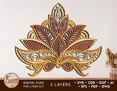 Lotus Multilayer Cut Files for Laser Cut Wood or Cricut