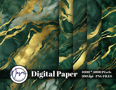 Pine Green & Gold Marble Abstract Background