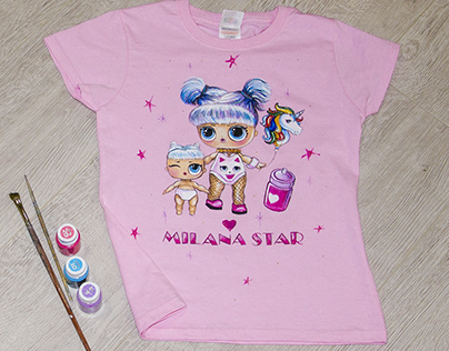 Hand-painted t-shirt, doll LOL
