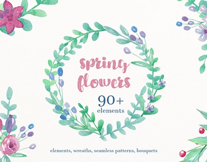 Watercolor spring flower bundle
