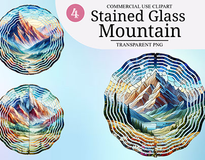 Watercolor Mountain Stained Glass Clipart