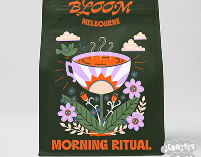 Bloom Morning Coffee Packaging Illustration