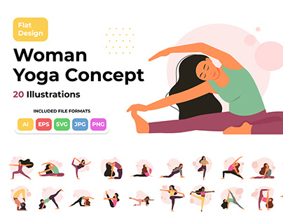Flat Design Woman Yoga Concept Illustrations