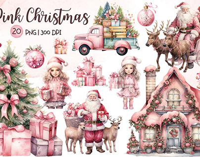 Pink Christmas Watercolor Set