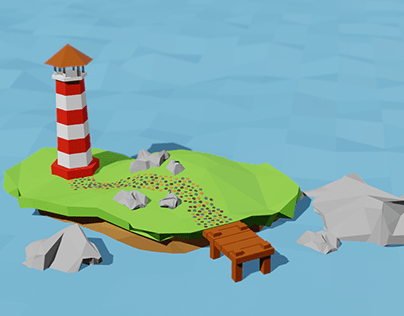 Остров с маяком и причалом в Blender