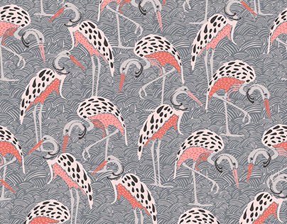 Japanese style patterns: Cranes - seamless pattern