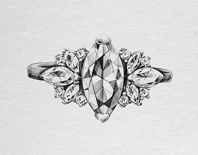 Black and white sketches of jewellery