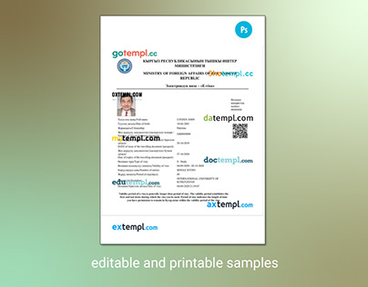 KYRGYZ e-visa template editable in PSD format