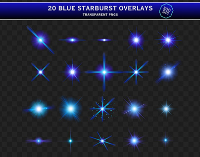 Neon Blue Starburst PNG set of 20