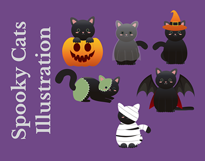 Spooky Cats - 6 Vector Illustrations