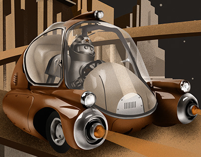 Poster in retro futuristic style inspired by Zip car