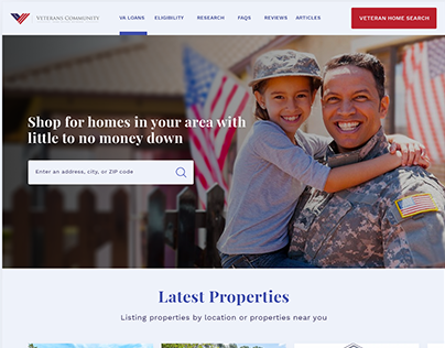 Veterans community website mockup UI