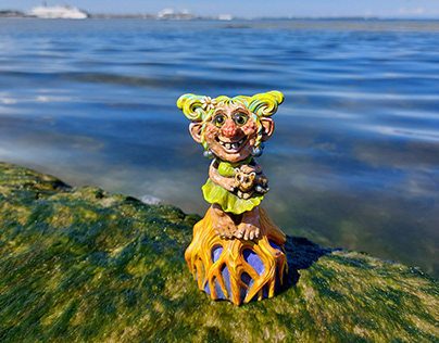 Troll lady goblin girl gnome figure sculpture art doll